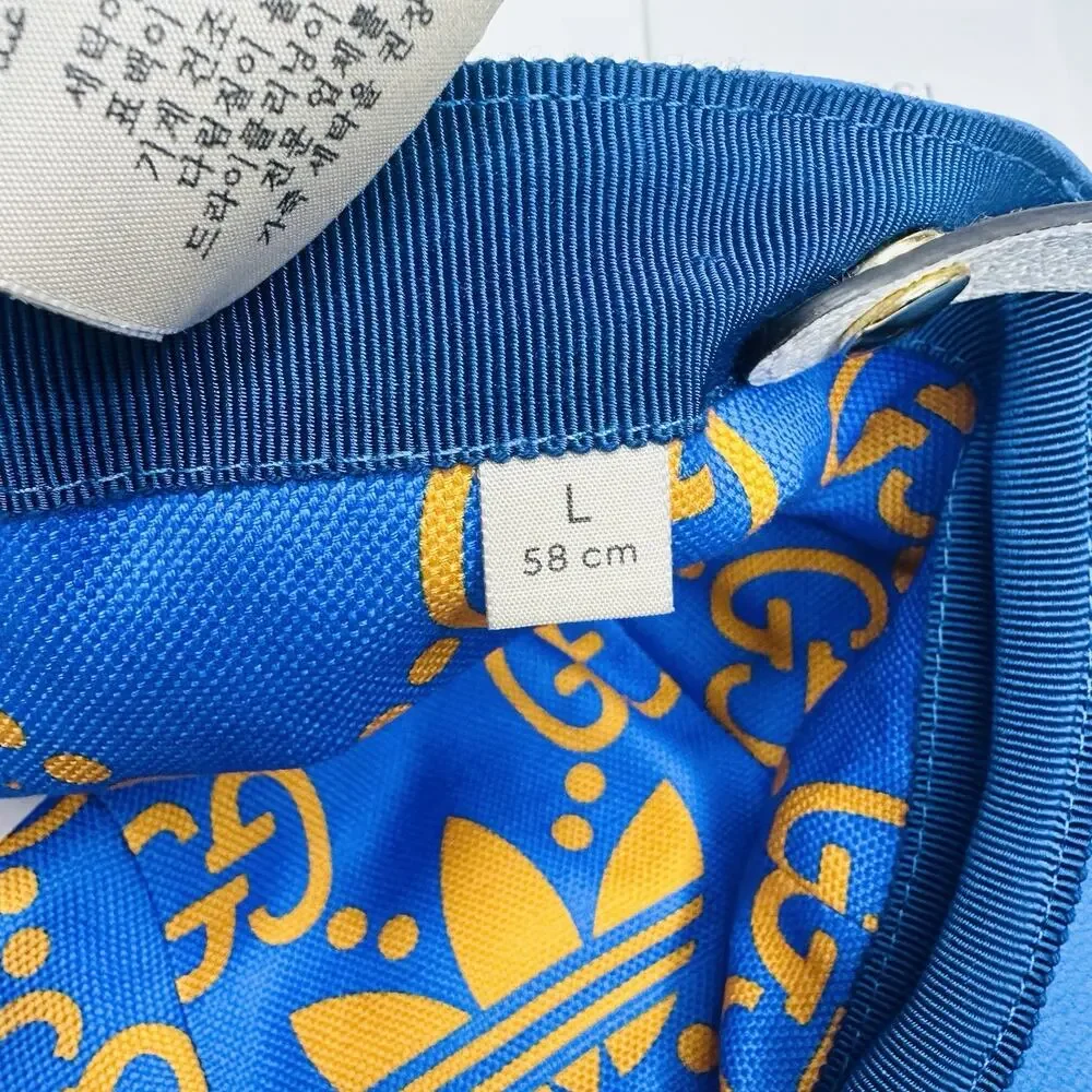 NWT Gucci x Adidas Blue Leather Logo Baseball Cap Hat L 58cm Removable Strap
